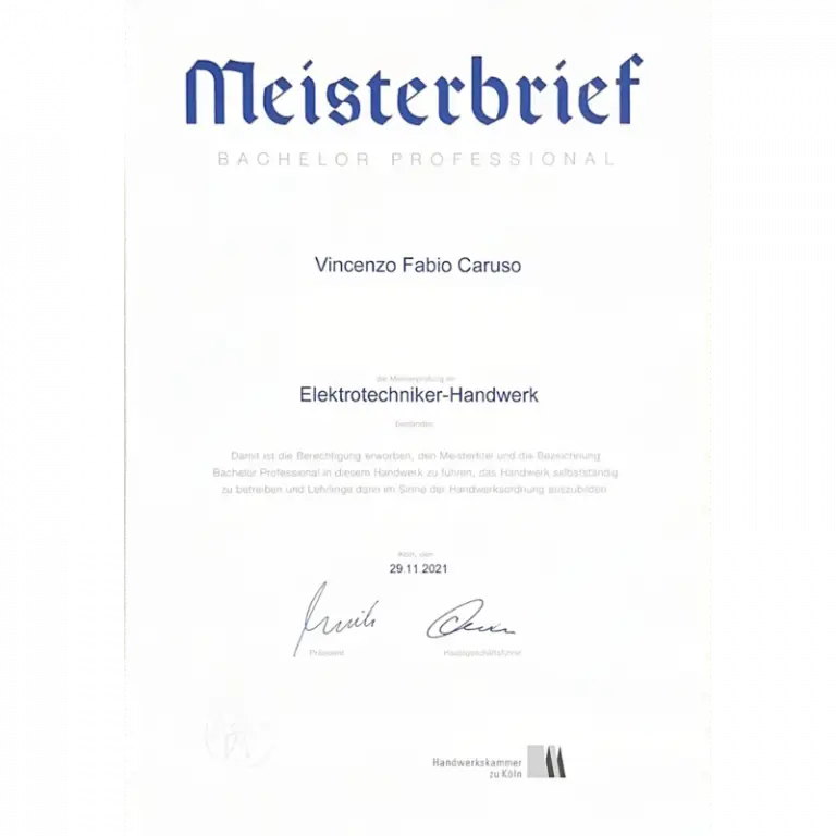 Meisterbrief Vincenzo Caruso